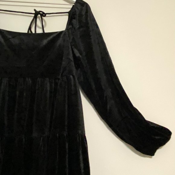Lucy Paris Melissa Black Velvet Tiered Babydoll Dress - Picture 12 of 16